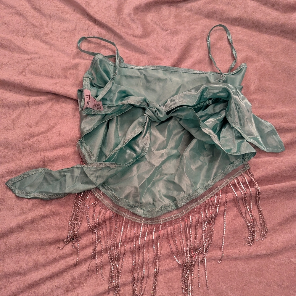 Elegant Teal Fringe Top